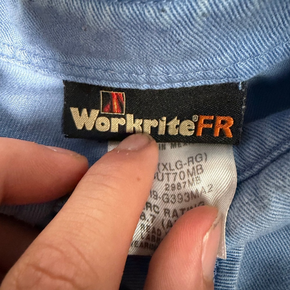 Workrite FR Button Down Shirt Mens XL Blue Flame Resistant CAT 2 Westex - Picture 6 of 11